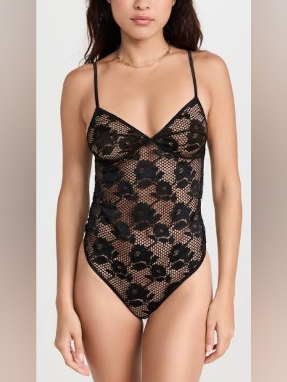 NWT Fleur Du Mal Rosalia Stretch Lace Thong Bodysuit in Black